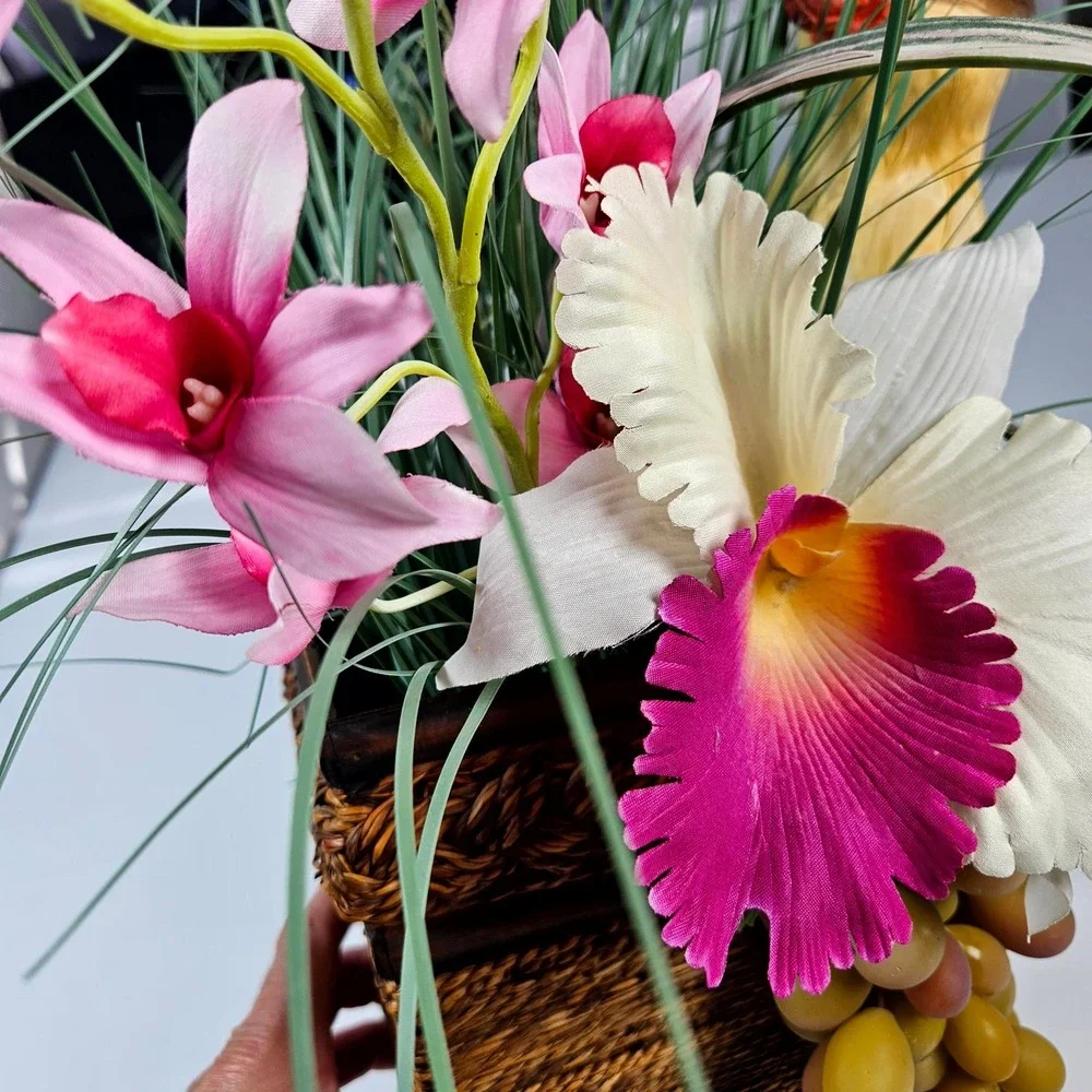 Floral‎ Wall Decor OS Brown Pink Tropical Orchid Bird Tiki Arrangement Beach